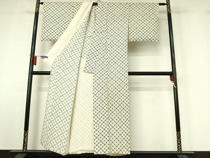 平和屋着物▽上質な小紋　単衣　七宝文　正絹　逸品　AABI2158jh