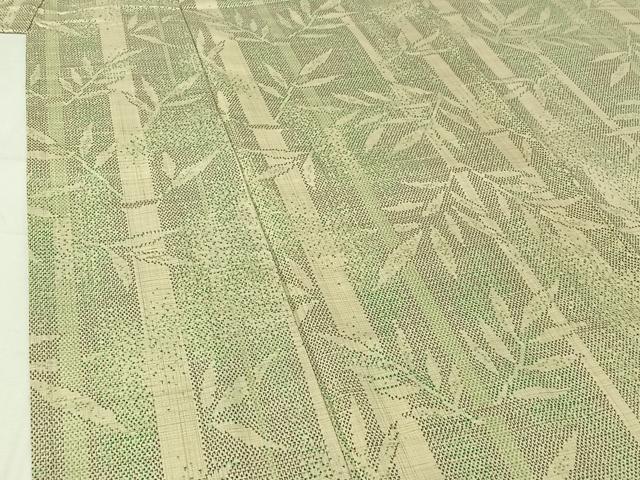 平和屋着物▽上質な紬　単衣　笹竹文　正絹　逸品　AABI2159jh