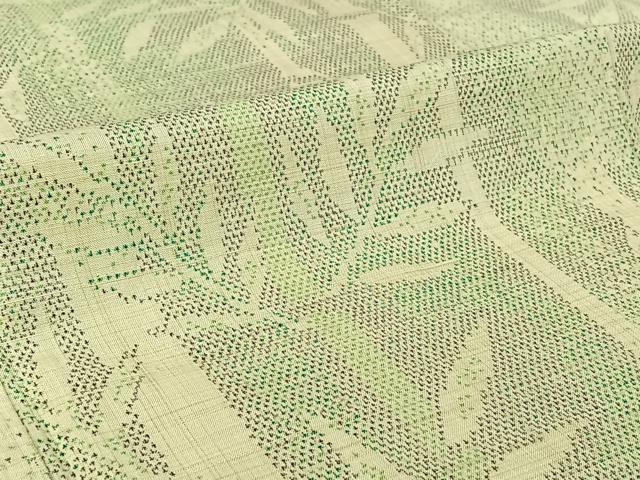 平和屋着物▽上質な紬　単衣　笹竹文　正絹　逸品　AABI2159jh