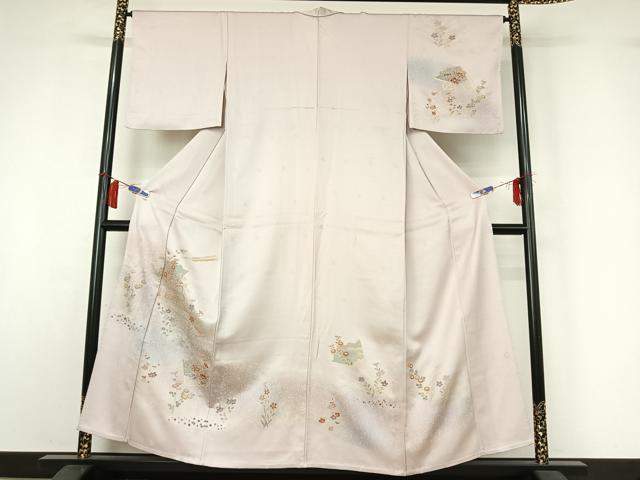 平和屋着物▽訪問着　単衣　扇面花文　暈し染め　金彩　正絹　逸品　AABI2160jh