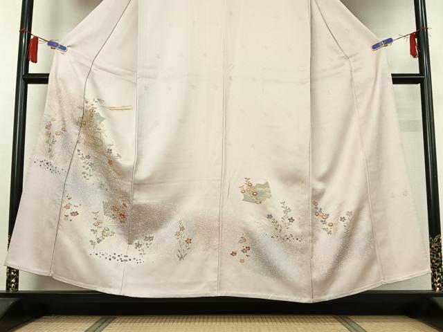 平和屋着物▽訪問着　単衣　扇面花文　暈し染め　金彩　正絹　逸品　AABI2160jh