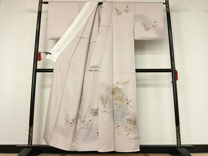 平和屋着物▽訪問着　単衣　扇面花文　暈し染め　金彩　正絹　逸品　AABI2160jh