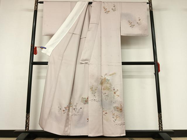 平和屋着物▽訪問着　単衣　扇面花文　暈し染め　金彩　正絹　逸品　AABI2160jh