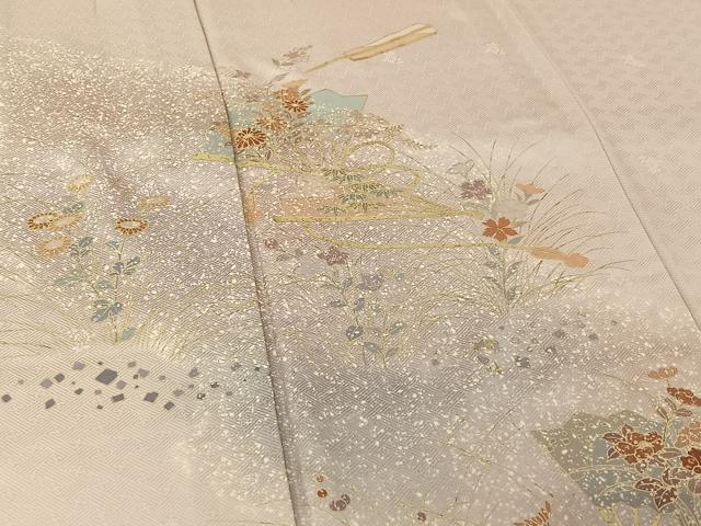 平和屋着物▽訪問着　単衣　扇面花文　暈し染め　金彩　正絹　逸品　AABI2160jh