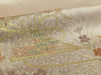 平和屋着物▽訪問着　単衣　扇面花文　暈し染め　金彩　正絹　逸品　AABI2160jh