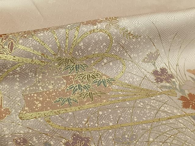 平和屋着物▽訪問着　単衣　扇面花文　暈し染め　金彩　正絹　逸品　AABI2160jh