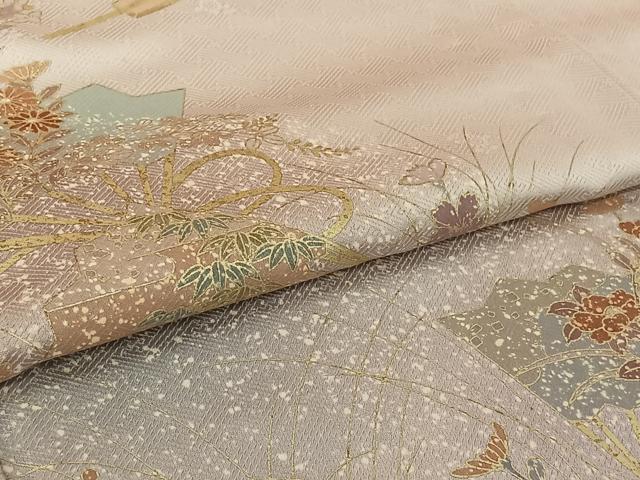 平和屋着物▽訪問着　単衣　扇面花文　暈し染め　金彩　正絹　逸品　AABI2160jh