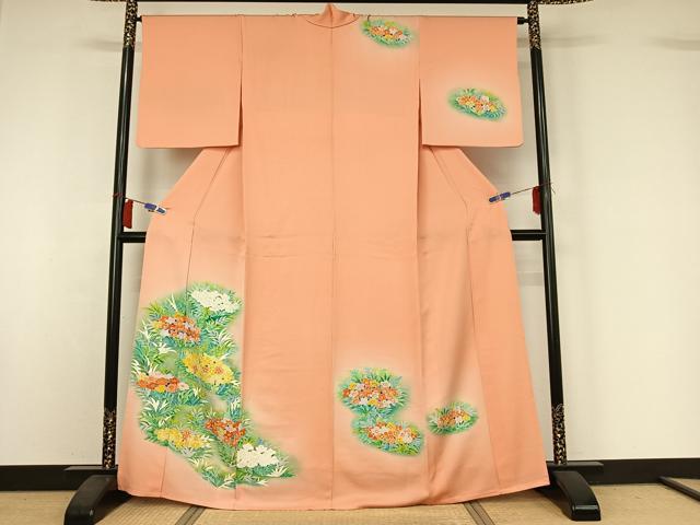 平和屋着物▽訪問着　単衣　草花文　暈し染め　正絹　逸品　AABI2161jh