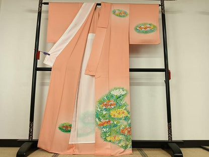 平和屋着物▽訪問着　単衣　草花文　暈し染め　正絹　逸品　AABI2161jh