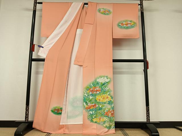 平和屋着物▽訪問着　単衣　草花文　暈し染め　正絹　逸品　AABI2161jh