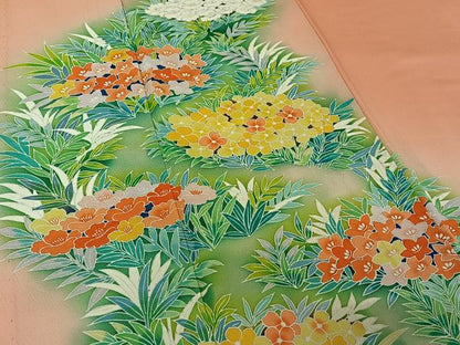 平和屋着物▽訪問着　単衣　草花文　暈し染め　正絹　逸品　AABI2161jh
