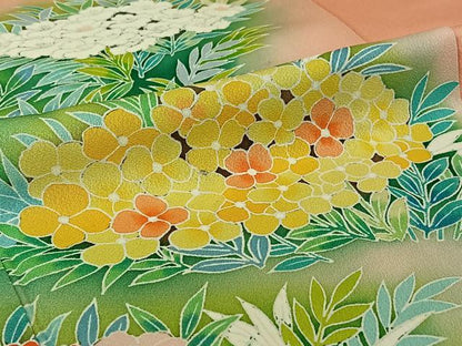 平和屋着物▽訪問着　単衣　草花文　暈し染め　正絹　逸品　AABI2161jh