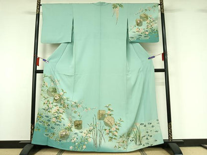 平和屋着物▽訪問着　単衣　雪輪花文　暈し染め　金彩　正絹　逸品　AABI2163jh