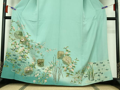 平和屋着物▽訪問着　単衣　雪輪花文　暈し染め　金彩　正絹　逸品　AABI2163jh