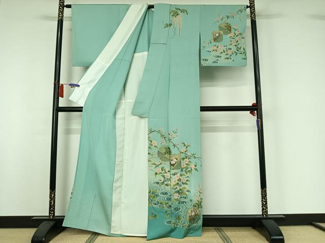 平和屋着物▽訪問着　単衣　雪輪花文　暈し染め　金彩　正絹　逸品　AABI2163jh