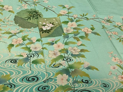 平和屋着物▽訪問着　単衣　雪輪花文　暈し染め　金彩　正絹　逸品　AABI2163jh