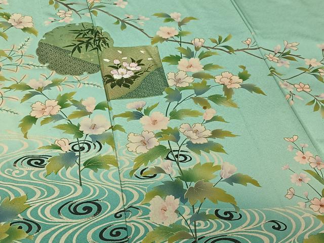 平和屋着物▽訪問着　単衣　雪輪花文　暈し染め　金彩　正絹　逸品　AABI2163jh