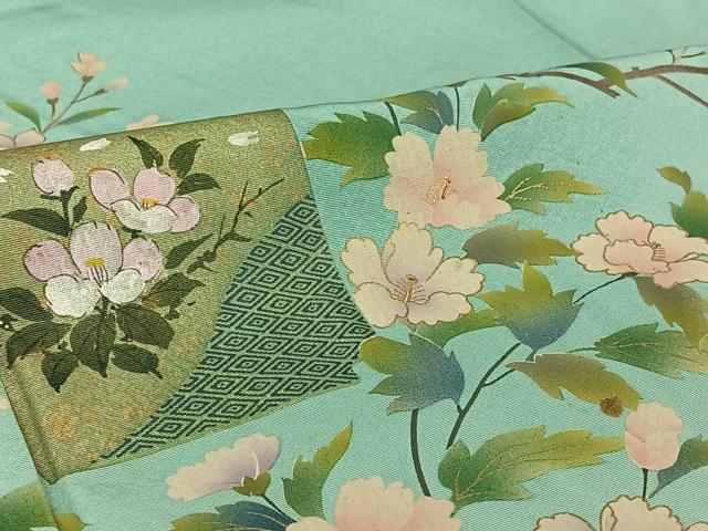 平和屋着物▽訪問着　単衣　雪輪花文　暈し染め　金彩　正絹　逸品　AABI2163jh