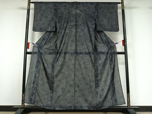 平和屋着物▽上質な小紋　無双　紗袷　紗×紗　花唐草文　正絹　逸品　AABI2166jh