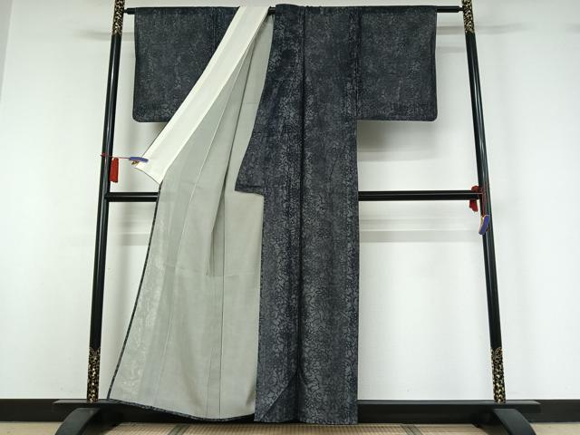 平和屋着物▽上質な小紋　無双　紗袷　紗×紗　花唐草文　正絹　逸品　AABI2166jh