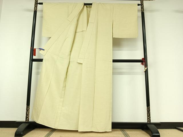 平和屋着物▽上質な紬　単衣　女郎花色　正絹　逸品　AABI2167jh