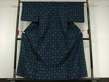平和屋着物▽上質な紬　単衣　琉球絣　正絹　逸品　AABI2168jh