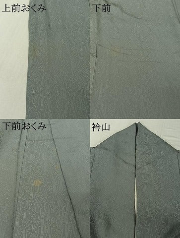 平和屋着物▽上質な色無地　単衣　立波地紋　灰青色　正絹　逸品　AABI2169jh