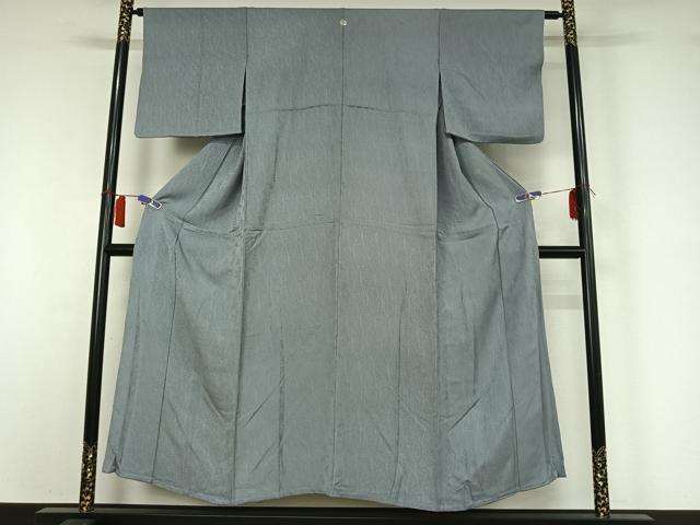 平和屋着物▽上質な色無地　単衣　立波地紋　灰青色　正絹　逸品　AABI2169jh