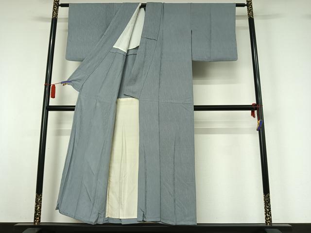 平和屋着物▽上質な色無地　単衣　立波地紋　灰青色　正絹　逸品　AABI2169jh