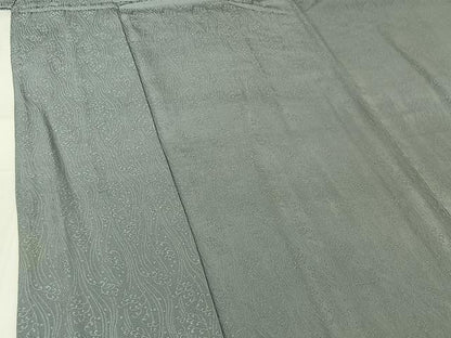 平和屋着物▽上質な色無地　単衣　立波地紋　灰青色　正絹　逸品　AABI2169jh