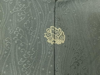 平和屋着物▽上質な色無地　単衣　立波地紋　灰青色　正絹　逸品　AABI2169jh