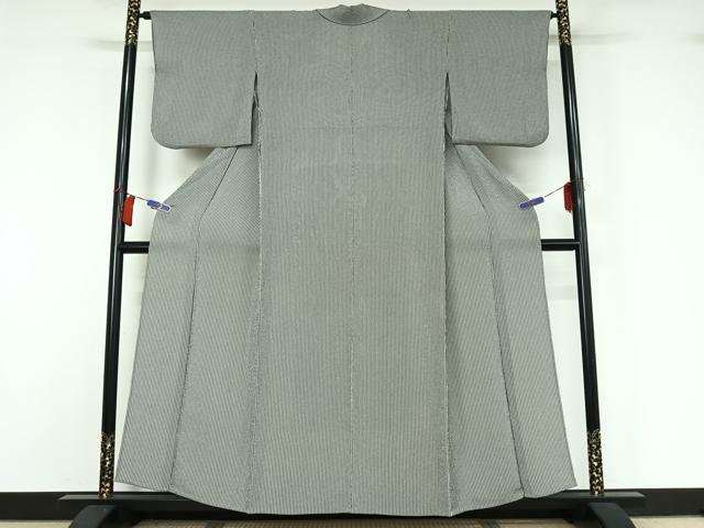 平和屋着物▽上質な小紋　単衣　縞　鬼しぼ縮緬　正絹　逸品　AABI2170jh