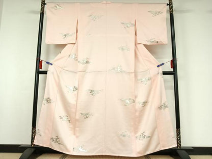 平和屋着物▽上質な小紋　単衣　立波文　銀彩　正絹　逸品　AABI2171jh