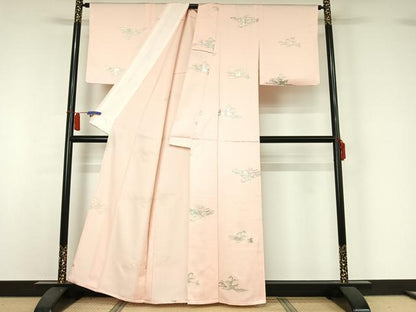 平和屋着物▽上質な小紋　単衣　立波文　銀彩　正絹　逸品　AABI2171jh