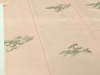 平和屋着物▽上質な小紋　単衣　立波文　銀彩　正絹　逸品　AABI2171jh