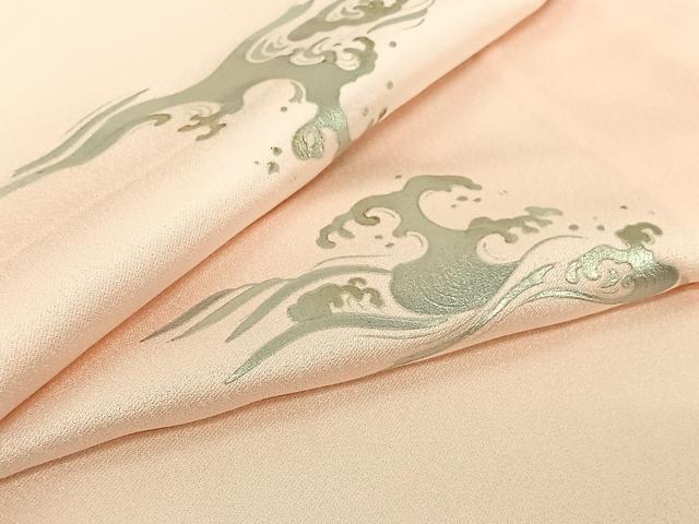 平和屋着物▽上質な小紋　単衣　立波文　銀彩　正絹　逸品　AABI2171jh
