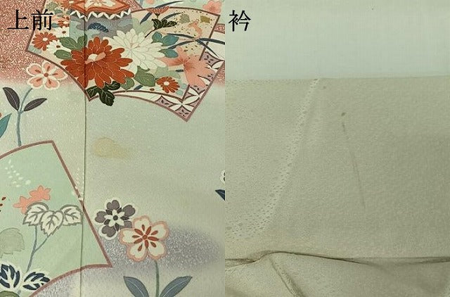 平和屋着物▽訪問着　単衣　冊子花文　暈し染め　金銀彩　正絹　逸品　AABI2172jh