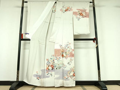 平和屋着物▽訪問着　単衣　冊子花文　暈し染め　金銀彩　正絹　逸品　AABI2172jh