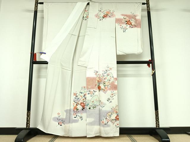 平和屋着物▽訪問着　単衣　冊子花文　暈し染め　金銀彩　正絹　逸品　AABI2172jh