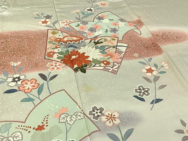 平和屋着物▽訪問着　単衣　冊子花文　暈し染め　金銀彩　正絹　逸品　AABI2172jh
