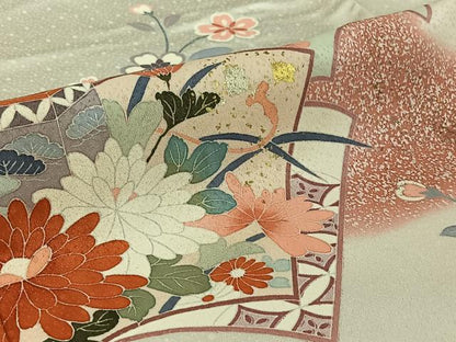 平和屋着物▽訪問着　単衣　冊子花文　暈し染め　金銀彩　正絹　逸品　AABI2172jh