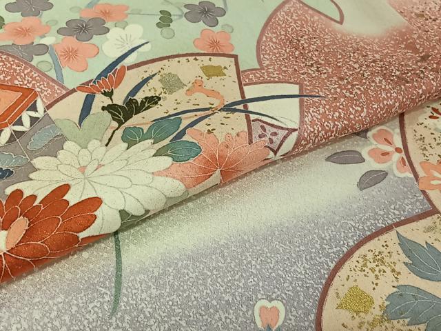 平和屋着物▽訪問着　単衣　冊子花文　暈し染め　金銀彩　正絹　逸品　AABI2172jh