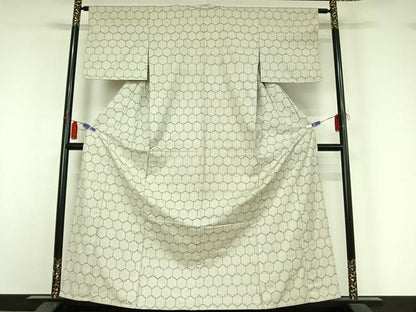 平和屋着物▽上質な紬　単衣　亀甲柄　正絹　逸品　AABI2173jh