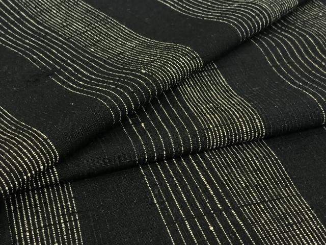 平和屋着物▽上質な紬　単衣　縞　黒地　正絹　逸品　AABI2175jh