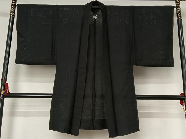 平和屋着物▽男性　羽織　黒紋付　暗黒色　正絹　逸品　AABI2177jh