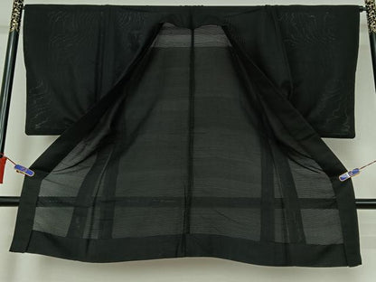 平和屋着物▽男性　羽織　黒紋付　暗黒色　正絹　逸品　AABI2177jh