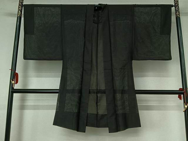 平和屋着物▽男性　羽織　スリーシーズン　春夏秋　塵除け　暗黒色　黒地　正絹　逸品　AABI2178jh