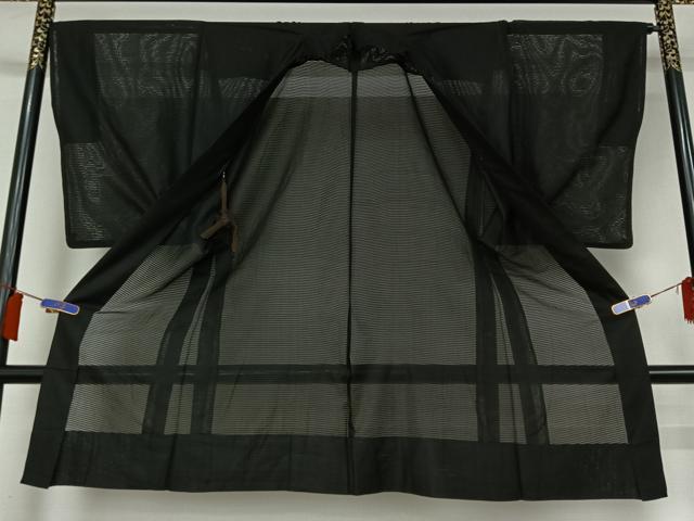 平和屋着物▽男性　羽織　スリーシーズン　春夏秋　塵除け　暗黒色　黒地　正絹　逸品　AABI2178jh