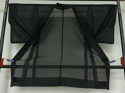 平和屋着物▽男性　羽織　スリーシーズン　春夏秋　塵除け　暗黒色　黒地　正絹　逸品　AABI2180jh