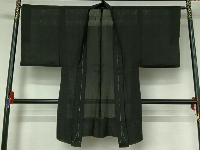 平和屋着物▽男性　羽織　スリーシーズン　春夏秋　塵除け　暗黒色　黒地　正絹　逸品　AABI2181jh